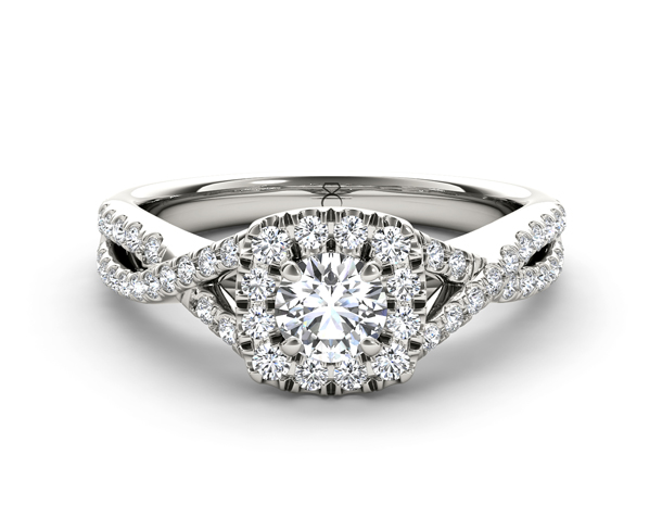 Cushion Shaped Diamond Frame Twist Engagement Ring